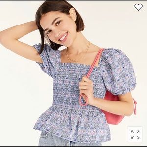 NEW J.Crew Liberty Smocked Liberty Square-neck Top
